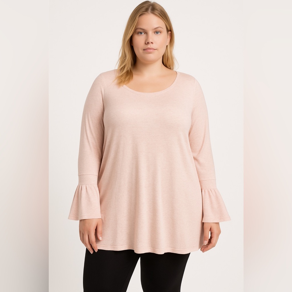 LIVI Active Bell Sleeve Tunic Top Heathered Blush Pink Size 26/28